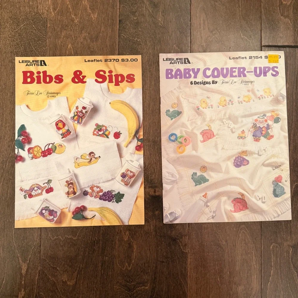 Vintage Baby Bib Cross Stitch Bundle Leisure Arts Baby Cover-Ups‎ Bibs & Sips